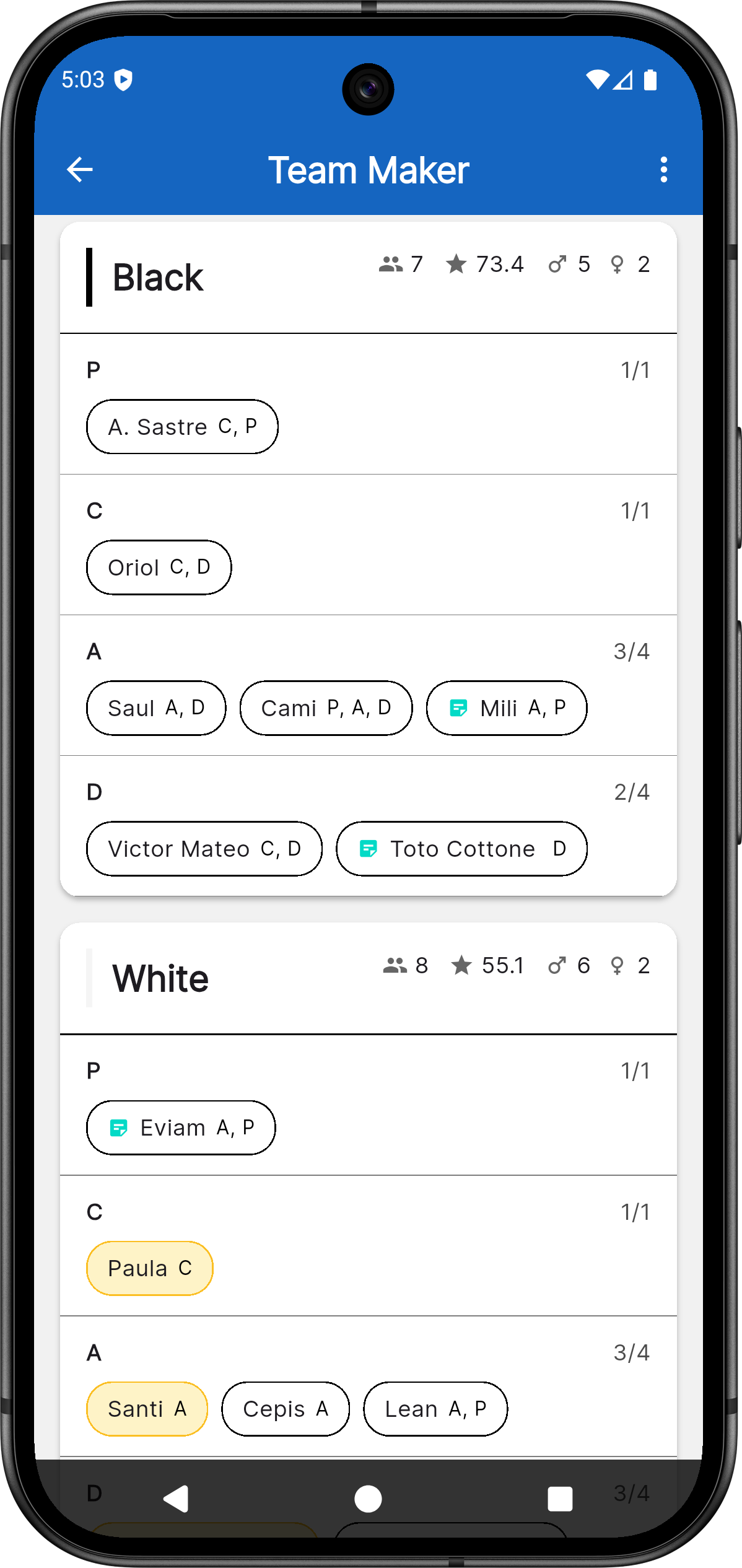 Team maker with balanced teams